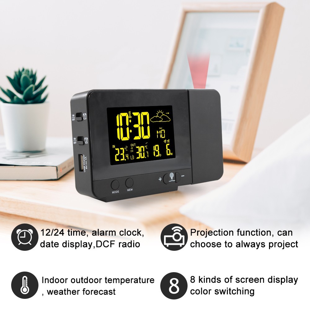 Projection Alarm Clock Weather Station Indoor Outdoor Thermometer Digital Displa gallery
