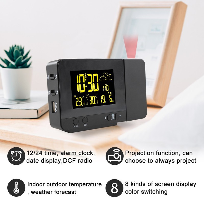 Projection Alarm Clock Weather Station Indoor Outdoor Thermometer Digital Displa gallery