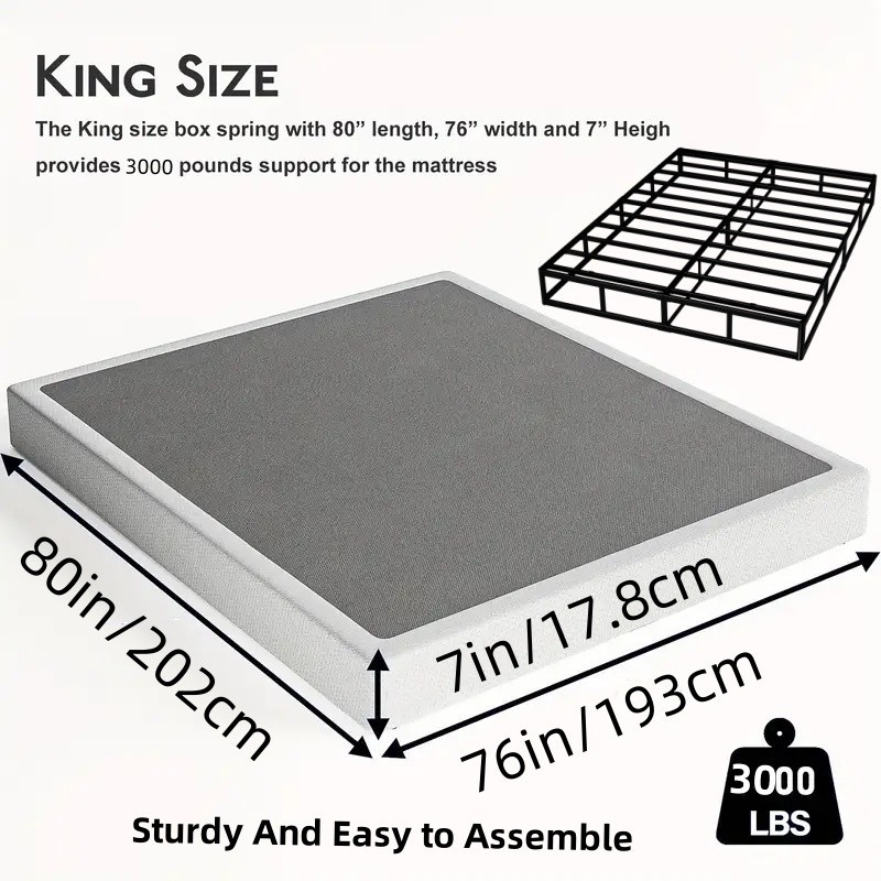 Metal Box Spring Bed Frame - Twin/Full/Queen/King Sizes, Sturdy Mattress Support gallery