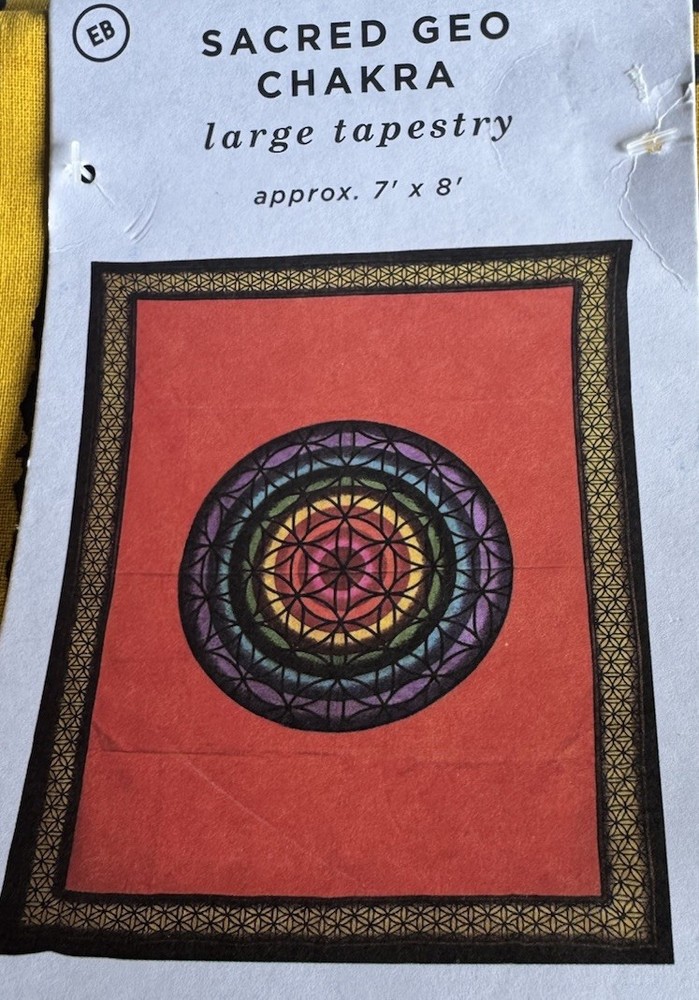 Sacred Geometric Chakra Large Screen Printed Tapestry Approx. 7’x8’ NWT