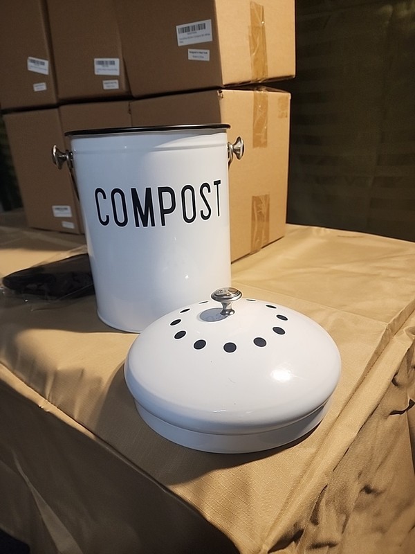 Compost Bin with Lid 1.3 Gallon Spare Charcoal Filters Kitchen Metal White New gallery