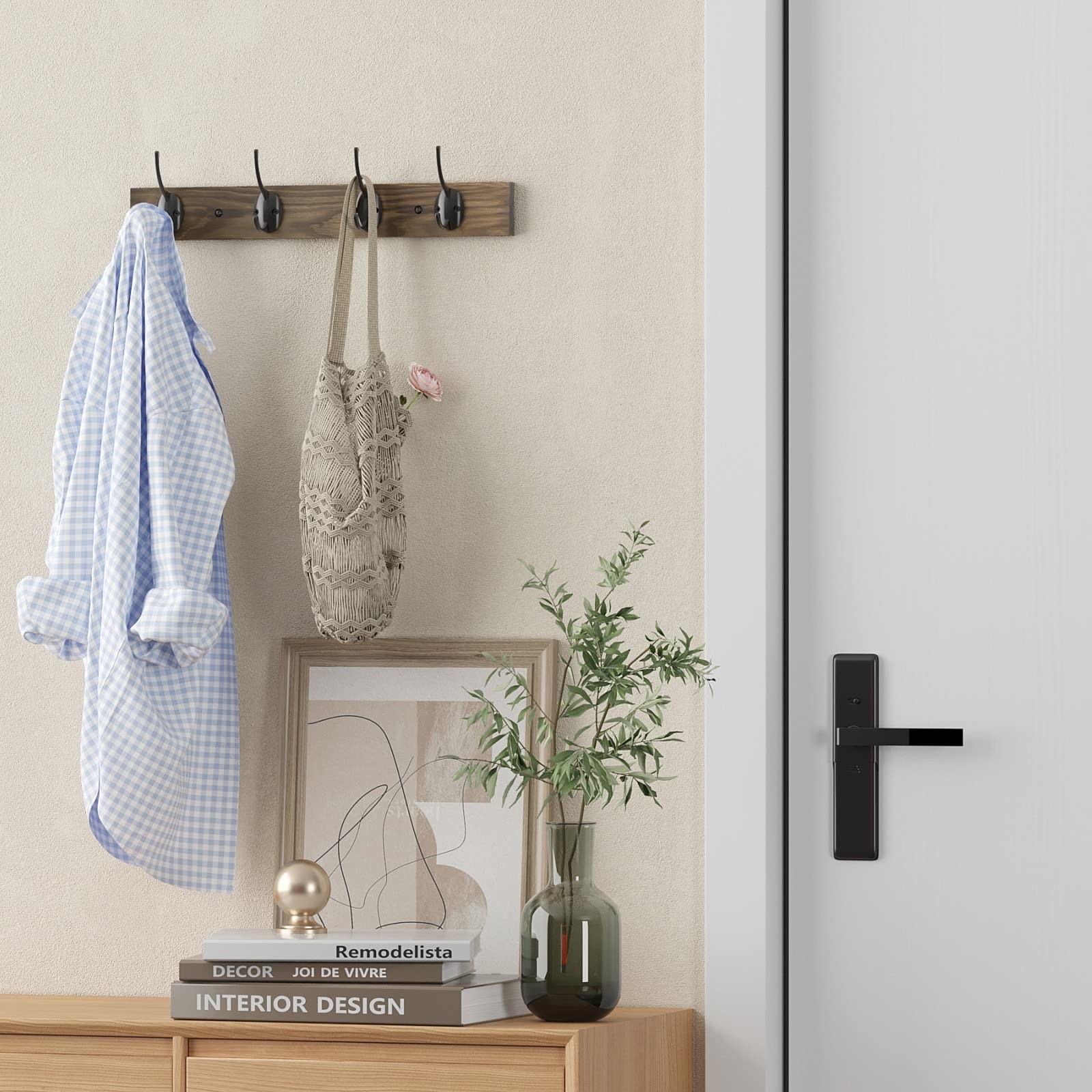 VERTORGAN Coat Hooks Wall Mounted, Wooden Hat Rack with 4 Hooks for Entryway,... gallery