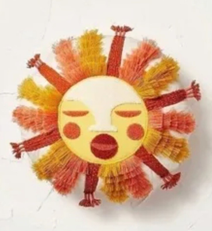 Sunshine Face Round Throw Pillow Opalhouse Fringed and Embroidered gallery