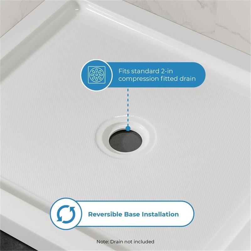 Pemberly Row 38"W x 32"D Reversible Shower Base with Center Drain gallery