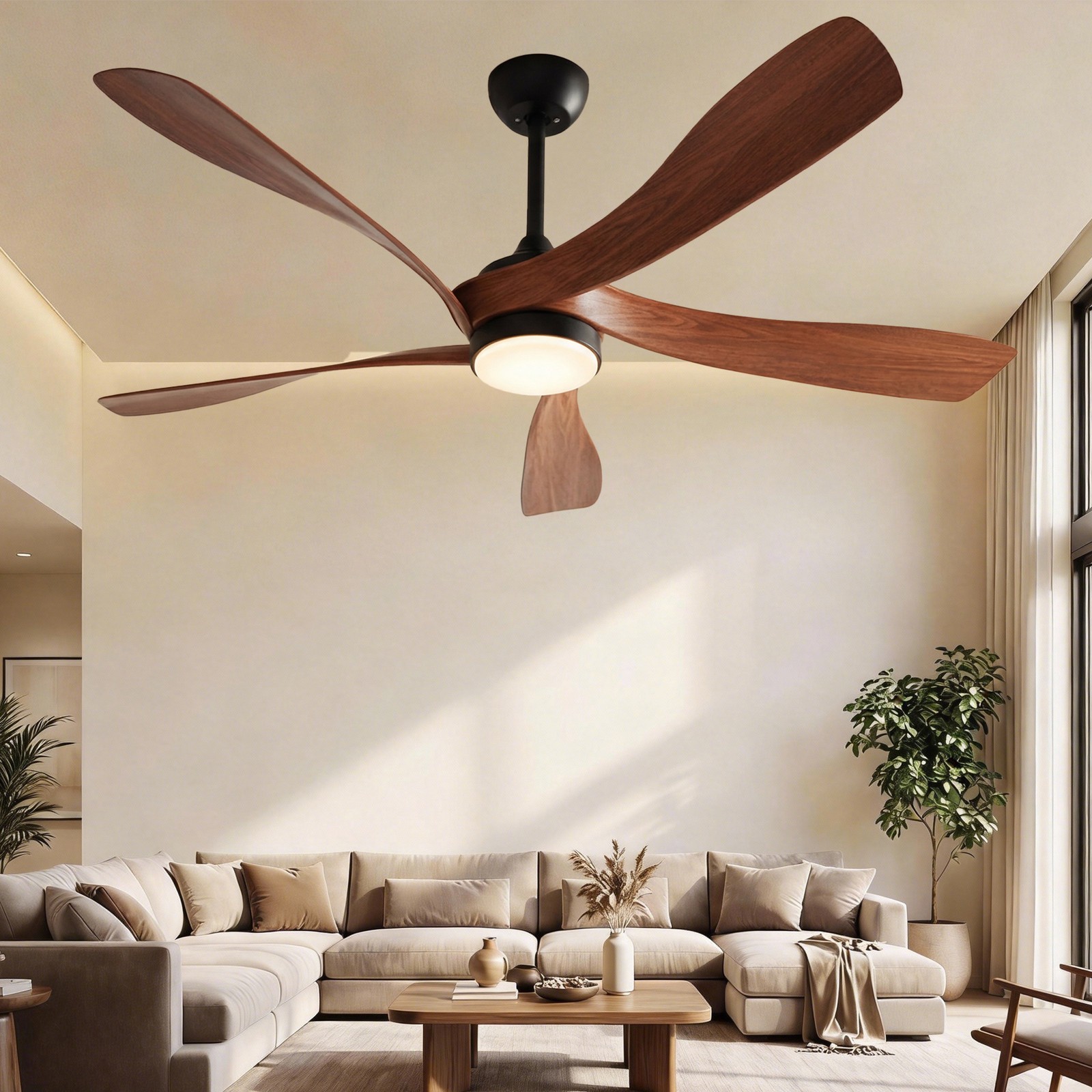 Sofucor 52" Brown Ceiling Fan w/ Light Dimmable LED Quiet DC Motor ETL/FCC gallery