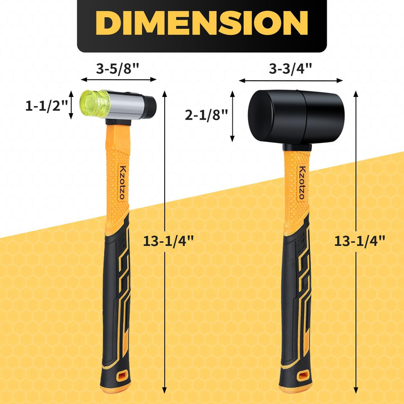 2-Piece Rubber Mallet Hammer Set, 8oz Rubber Hammer Mallet & 25mm Double-Faced S gallery