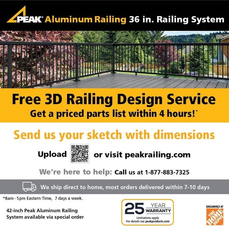 PEAK Aluminum Railing Horizontal Angle Bracket Kit Matte Black 36" 36951 gallery