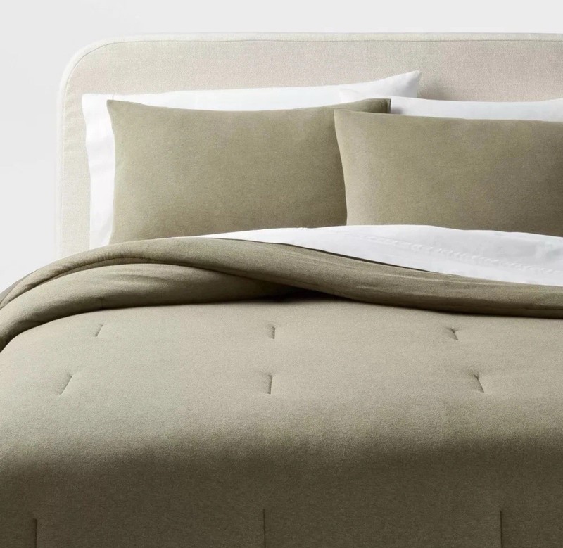 King Dark Olive Green Heather Jersey Comforter Set - Threshold Modern Design NEW gallery