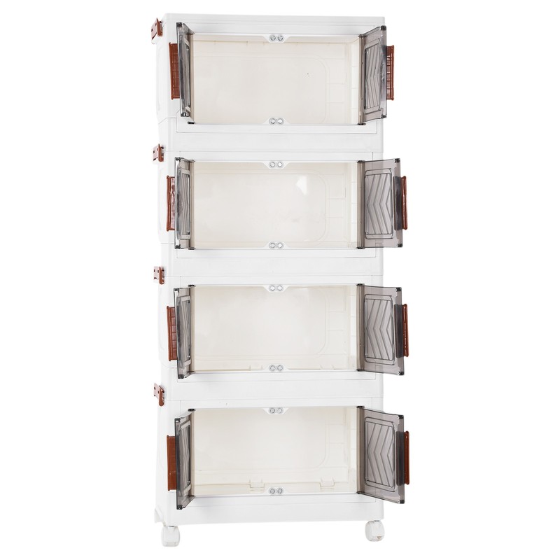 4 Tier Stackable Storage Bins with Lids Doors Wheels Storage Drawer (Clear) gallery