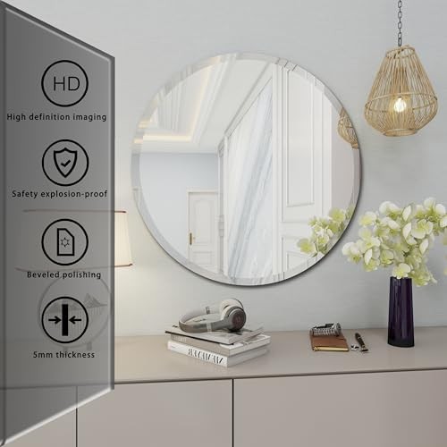 Round Bathroom Mirror, 18 inch Round Frameless Mirror,Frameless 18"L x 18"W gallery