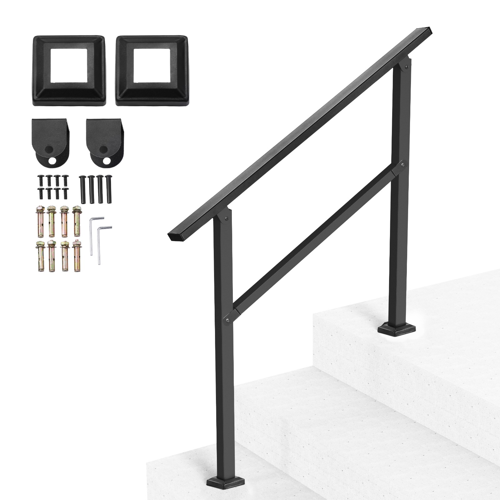 VEVOR Outdoor Handrails for 2-3 Step Stairs Black Square Tube Easy Install gallery