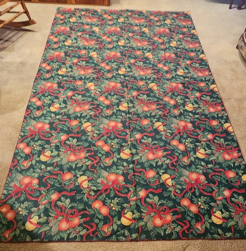 VTG 80-90S Christmas Holiday FRUIT PINECONE BOWS Fabric Tablecloth 103x60 NEW gallery