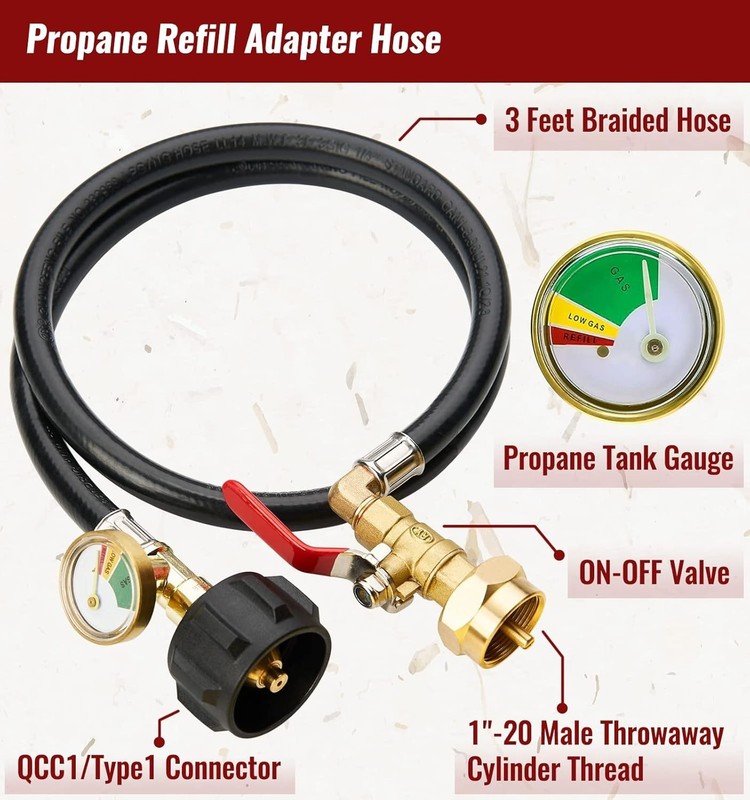High-Quality 3FT Propane Refill Hose with Safety Gauge - Perfect for Tailgating gallery