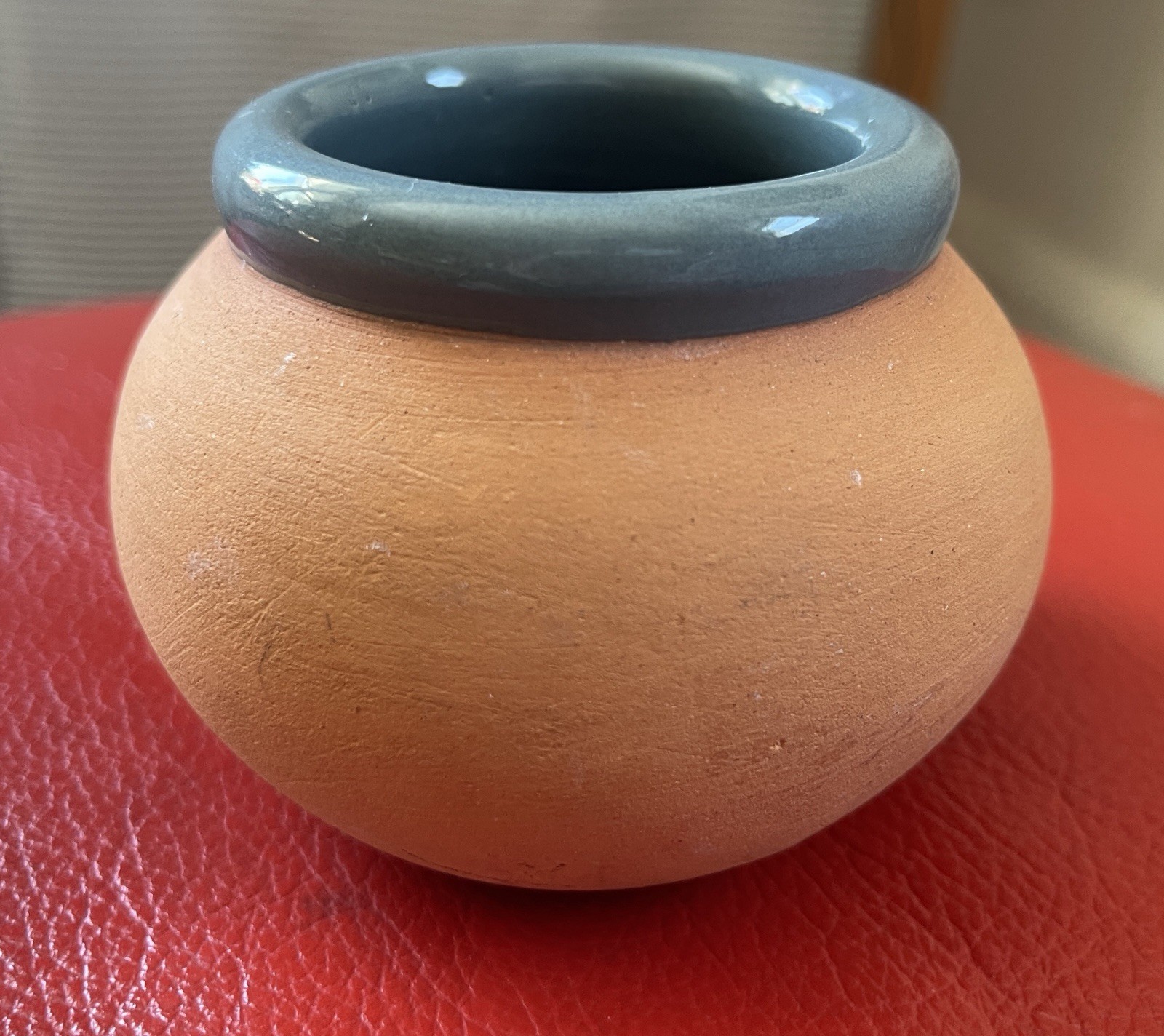 Terracotta Vessel Cup or Pot Glazed Rim & Interior Signed - Dominican Republic gallery