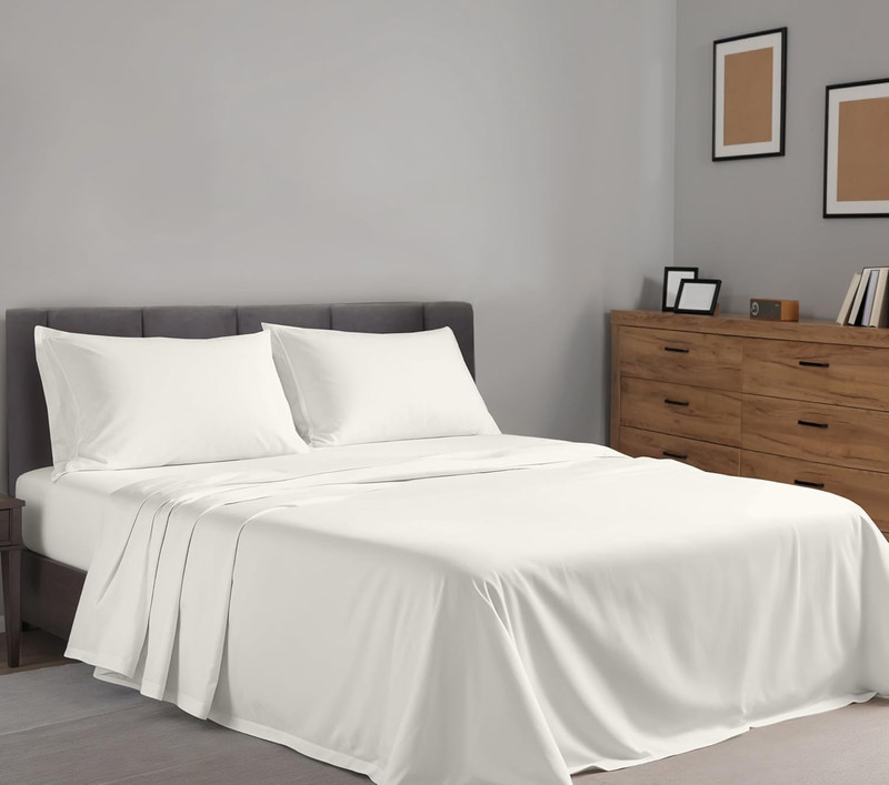 Crisp 100% Cotton Queen Sheets Set - Cooling, Soft, Deep Pocket, Ivory gallery