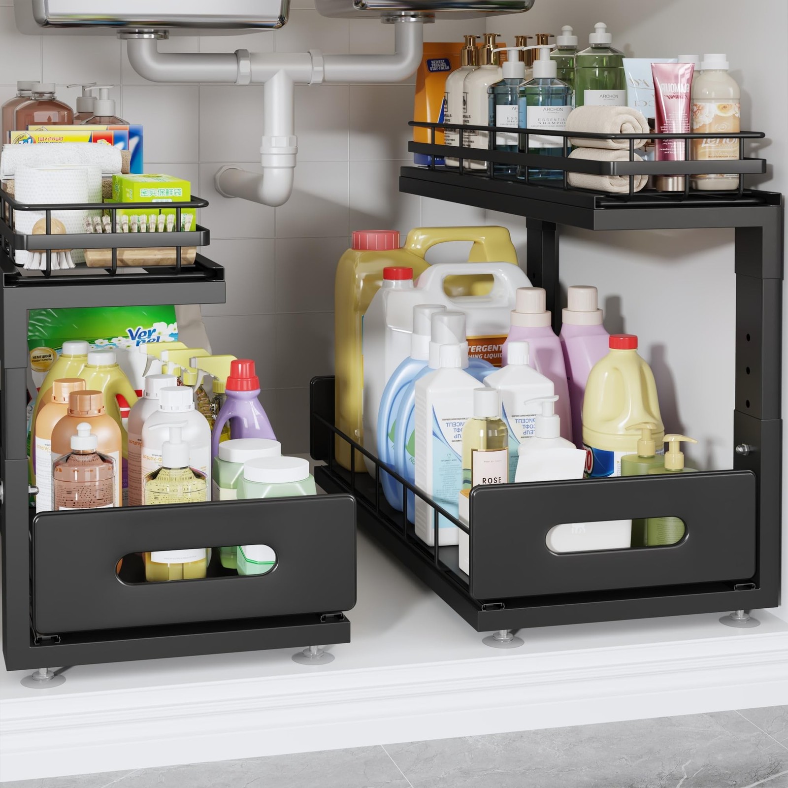 Under Sink Organizer Upgrade To Professional Rails,2-Tier Dual Pull Out Cabin... gallery