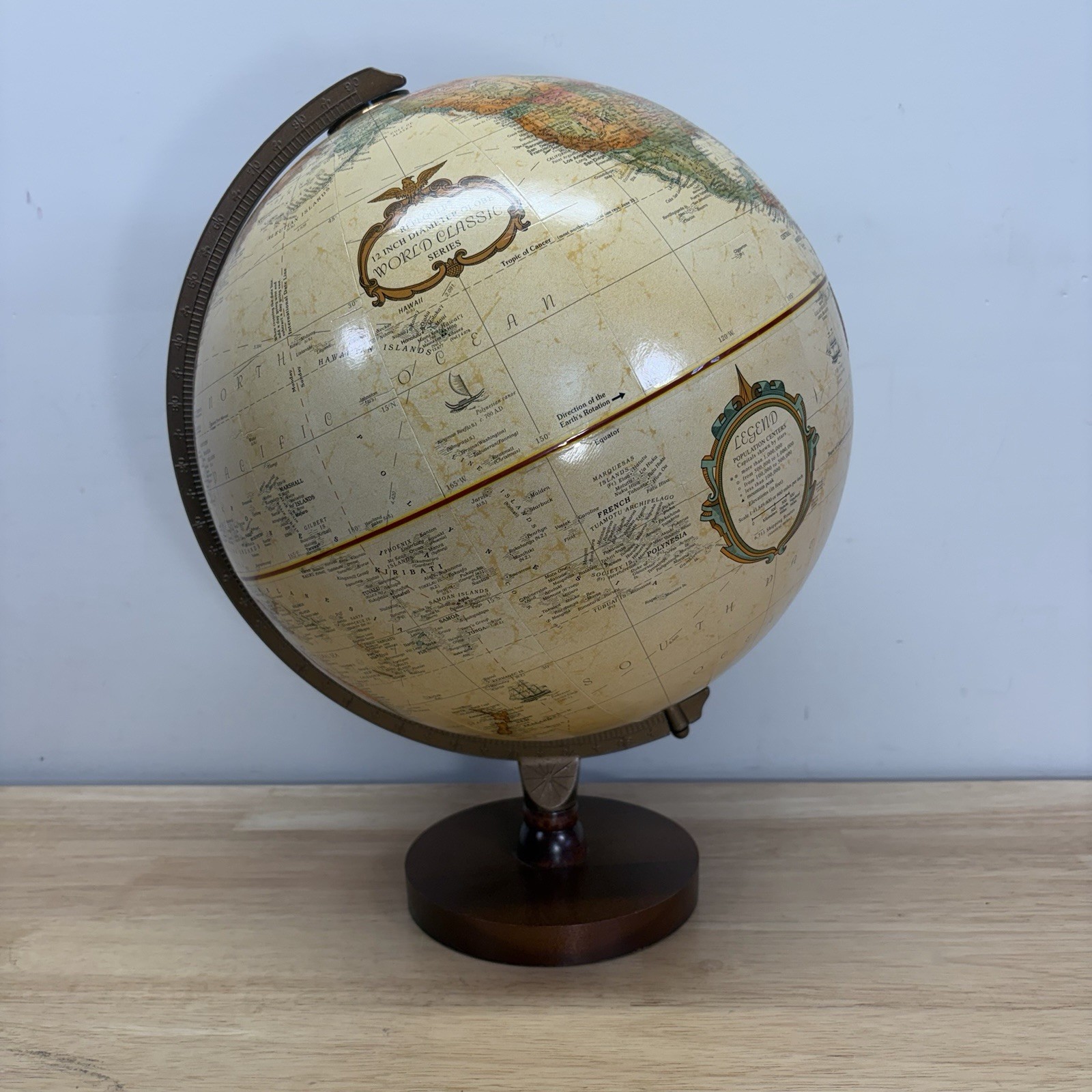 Vintage Replogle Raised World Classic Series 12" Diameter Globe HardWood Base gallery