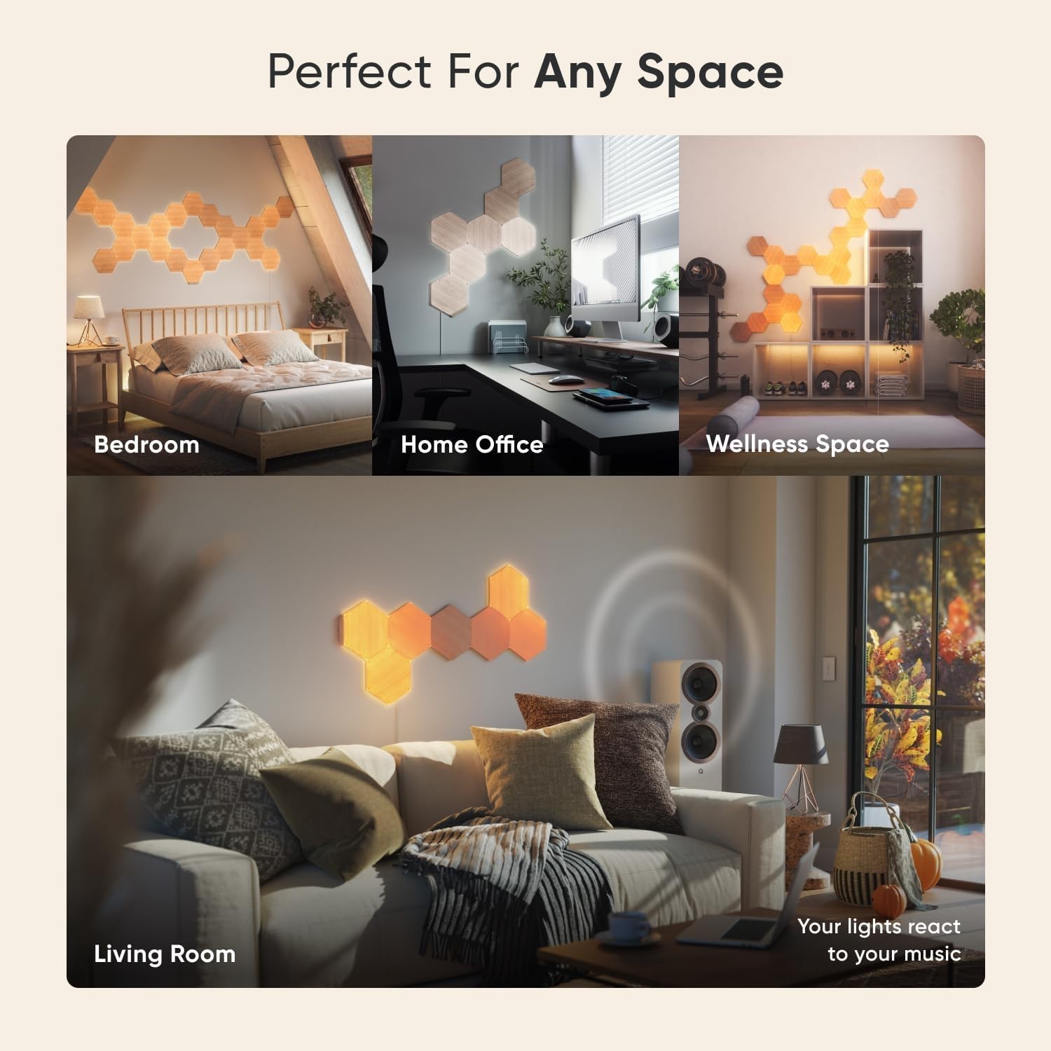 NEW Hexagon LED Wall Lights Alexa Google Ambient White 3 Panel Wood Look gallery