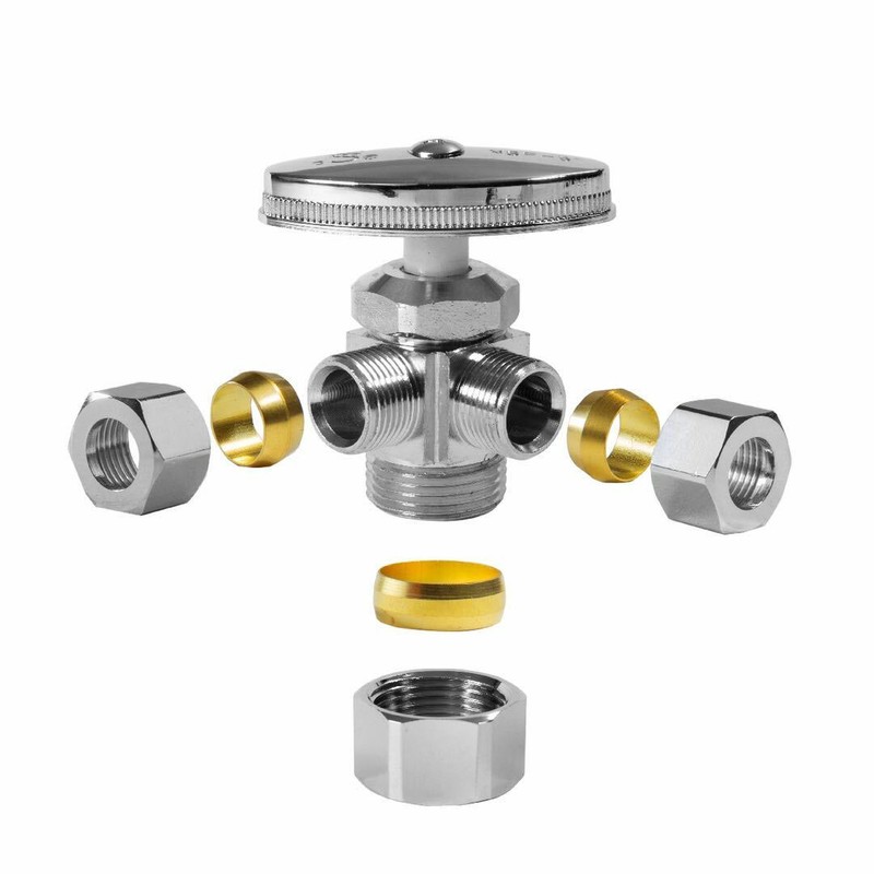 2 PCS Dual Compression Outlet Angle Stop Valve,1/2" NOM (5/8" OD) x 3/8" x3/8" gallery