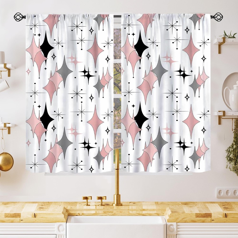 Mid Century Geometry Curtains for Bedroom Living Room Home Kitchen Window Tre...