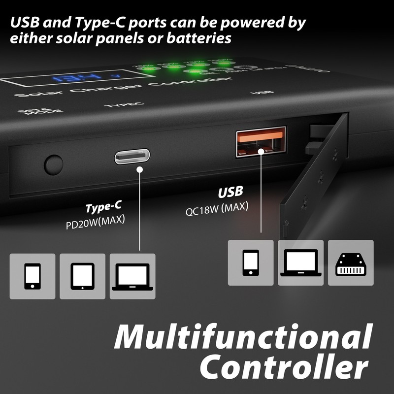 Solar Charge Controller 12V, 20A Solar Panel Charge Controller for Gel, AGM gallery