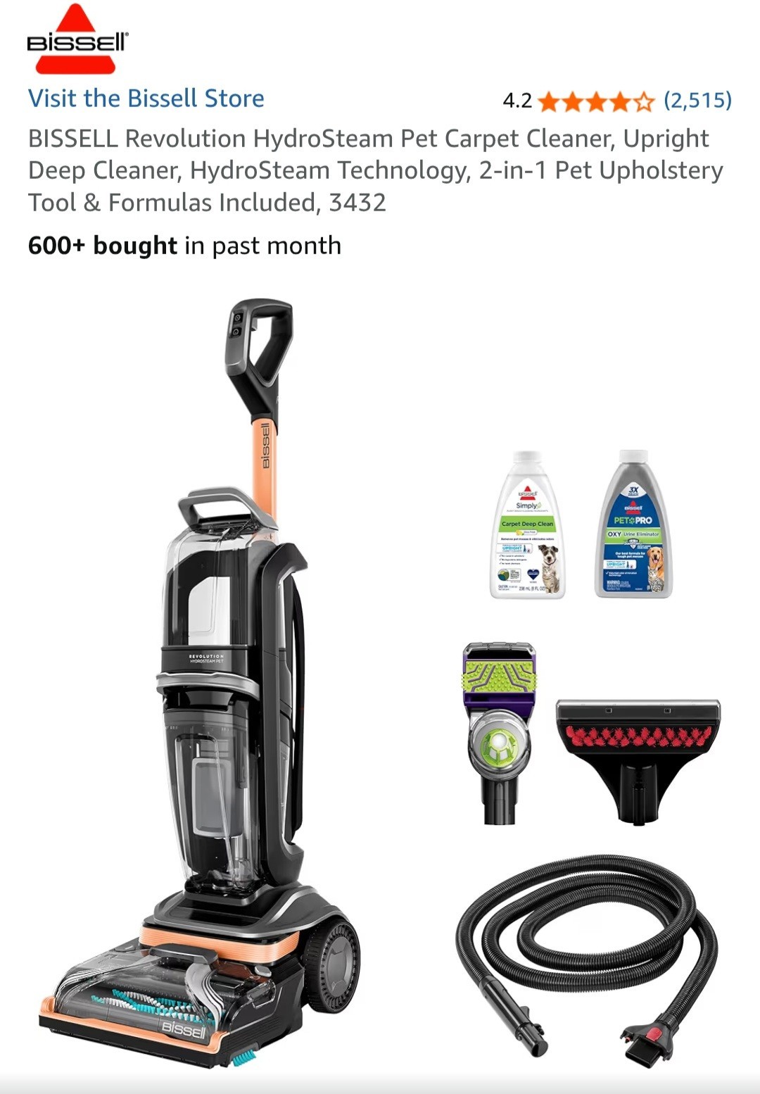 BISSELL Revolution HydroSteam Pet Carpet Cleaner - Black (3432) Retails $350 gallery