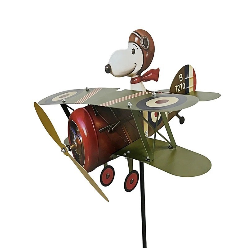 Snoopy Pilot Flying Biplane Vintage Wind Spinner 2D Metal Garden Windmill Decor- gallery