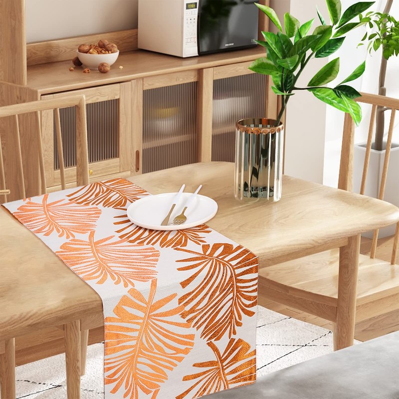 Orange Leaf Table Runner 12x70 Inch Reversible Polyester Kitchen Dining gallery