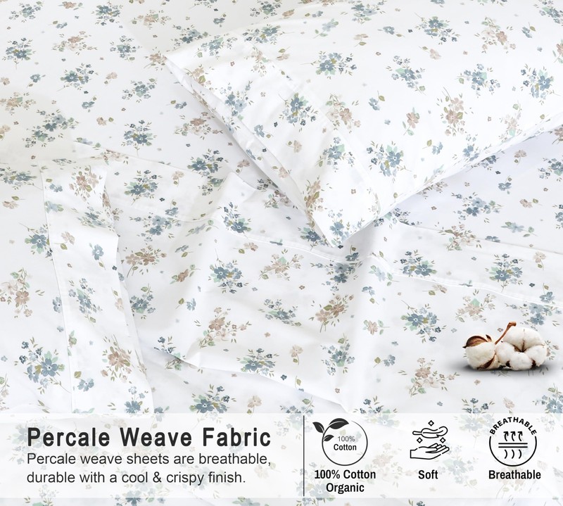 100% Cotton Organic Percale Sheets Full Size – Crisp Cooling Bed Sheets for H... gallery