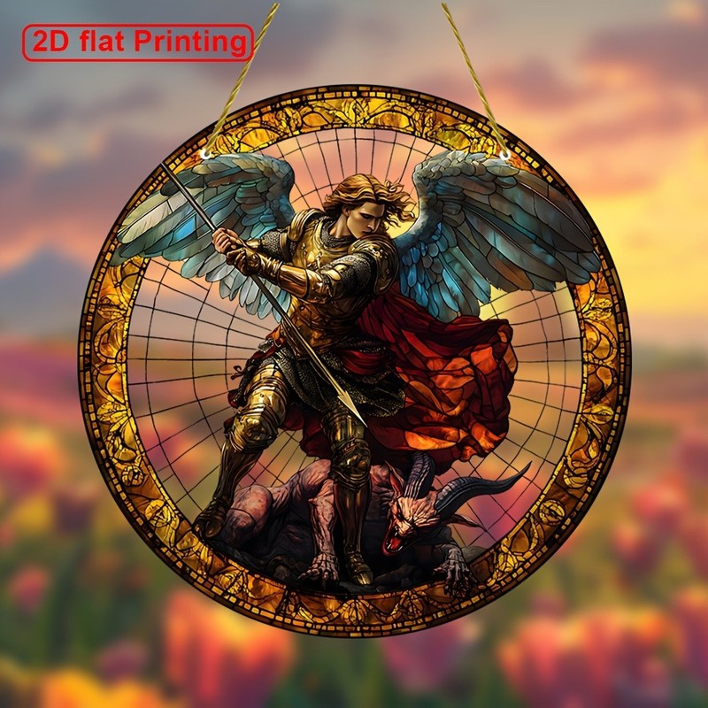 Saint Michael Archangel Round Acrylic Suncatcher Window Hanging Religious Decor gallery