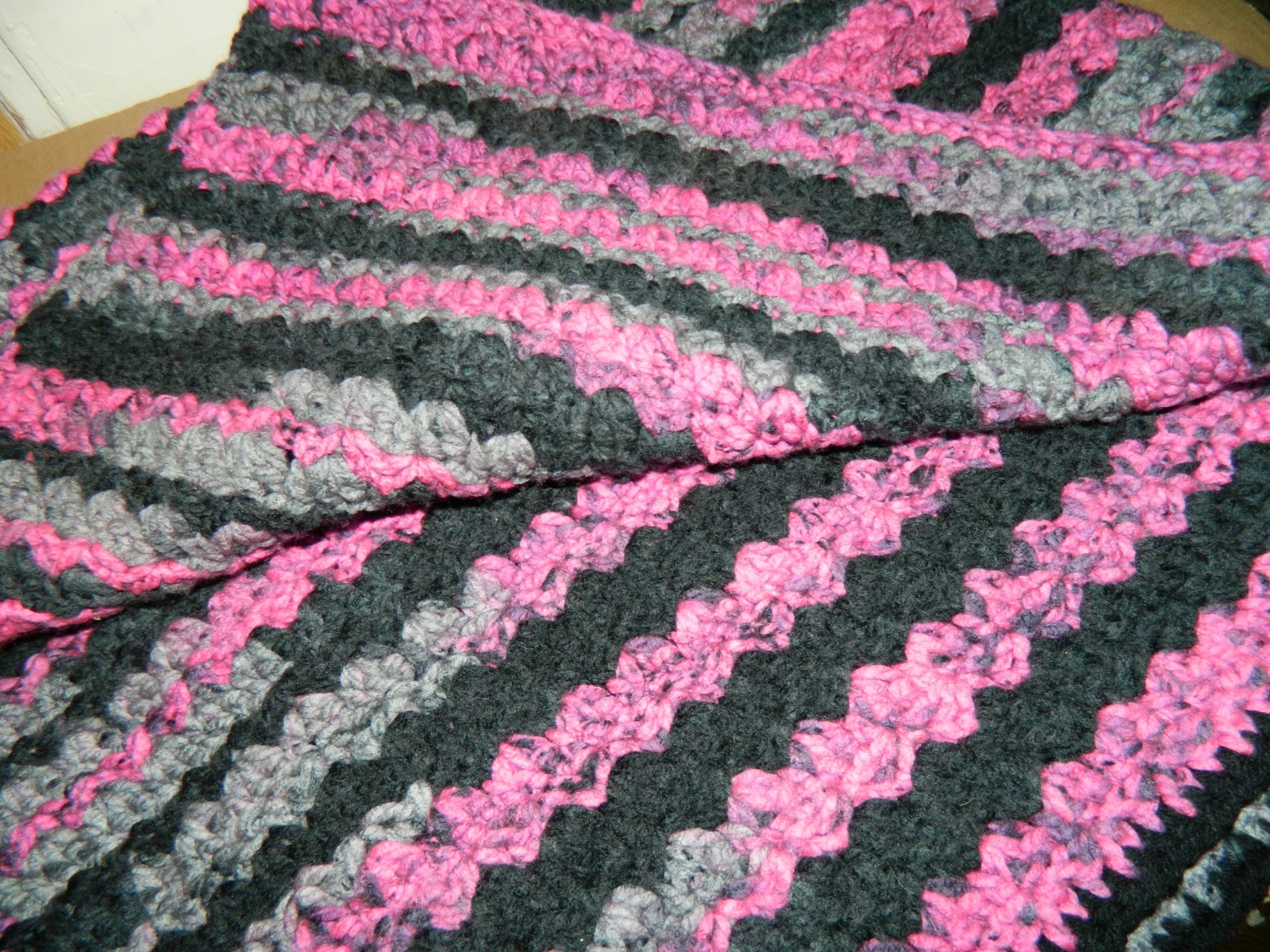 Handmade Crochet Lap Blanket, Purple, Gray, Black 38" x 42" New, Unused gallery
