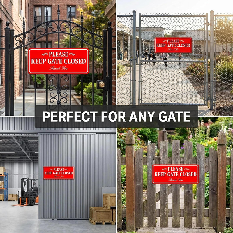 2 Pack Please Keep the Gate Closed Matal Sign - Brushed Aluminium Durable Ink - gallery