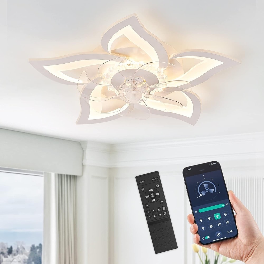 Modern Dimmable LED Flower Shape Ceiling Fans with Lights 27" Ceiling Fan