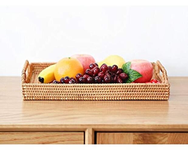 Hand-Woven Rattan Rectangular Serving Tray with Handles for 14.5x10.2x1.4inches gallery