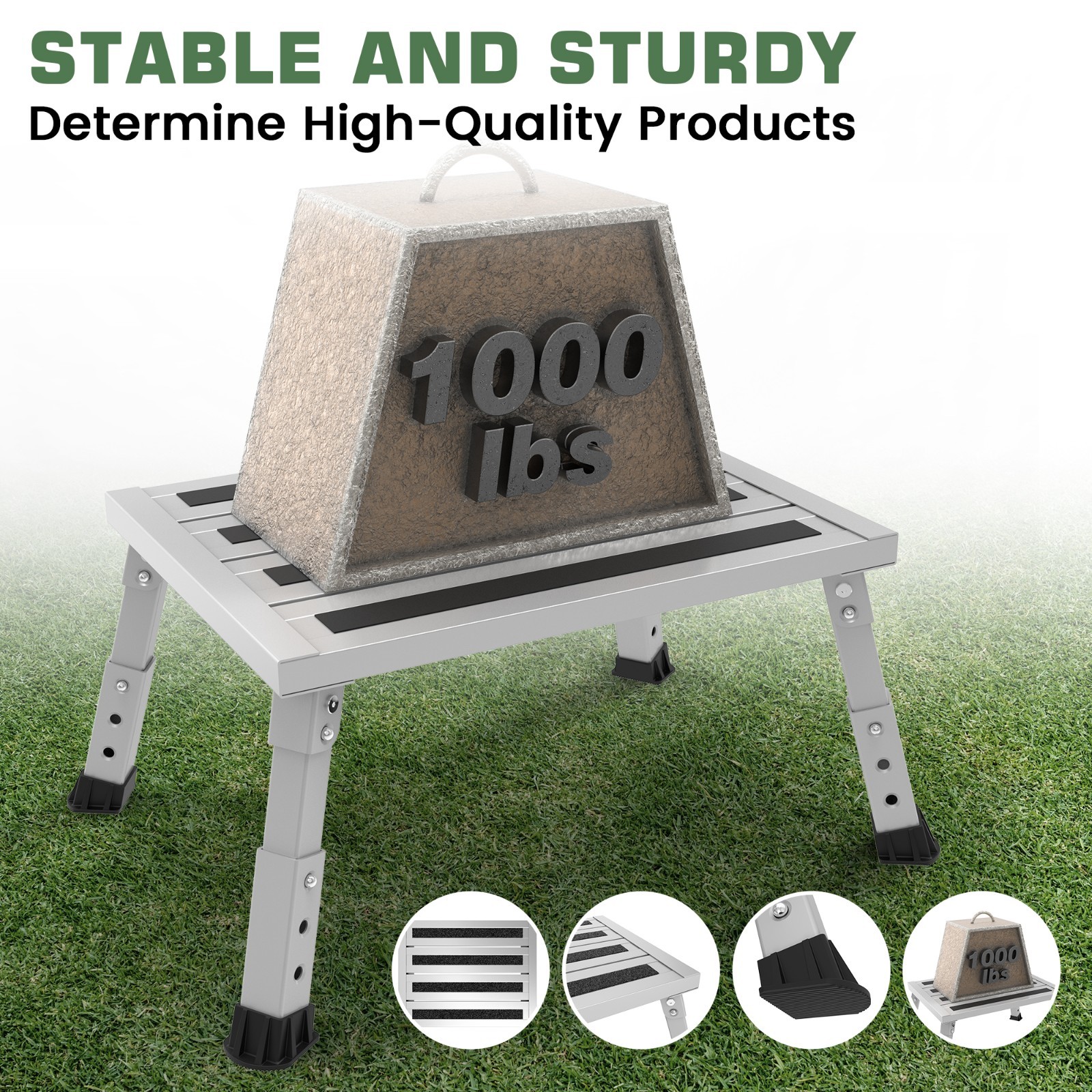 Adjustable Height Aluminum RV Step, Stable Foldable Platform Step Stool,Silver gallery
