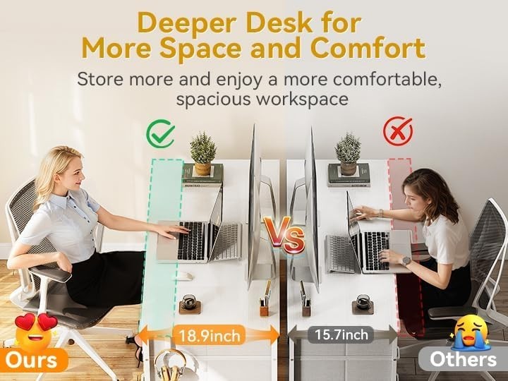 48 Inch Modern White Computer Desk with 8 Drawers & Stylish Headphone Hook gallery