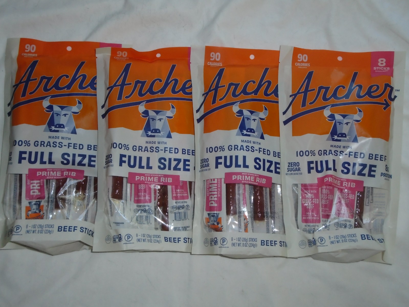 Set of 4 Archer Grass-Fed Beef Full Size Prime Rib 1 oz Beef Sticks 8-Count Bags gallery