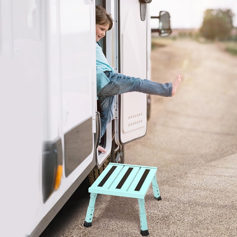 Adjustable RV Step Platform Stool Aluminum Foldable 1000lb Support Green Mat gallery