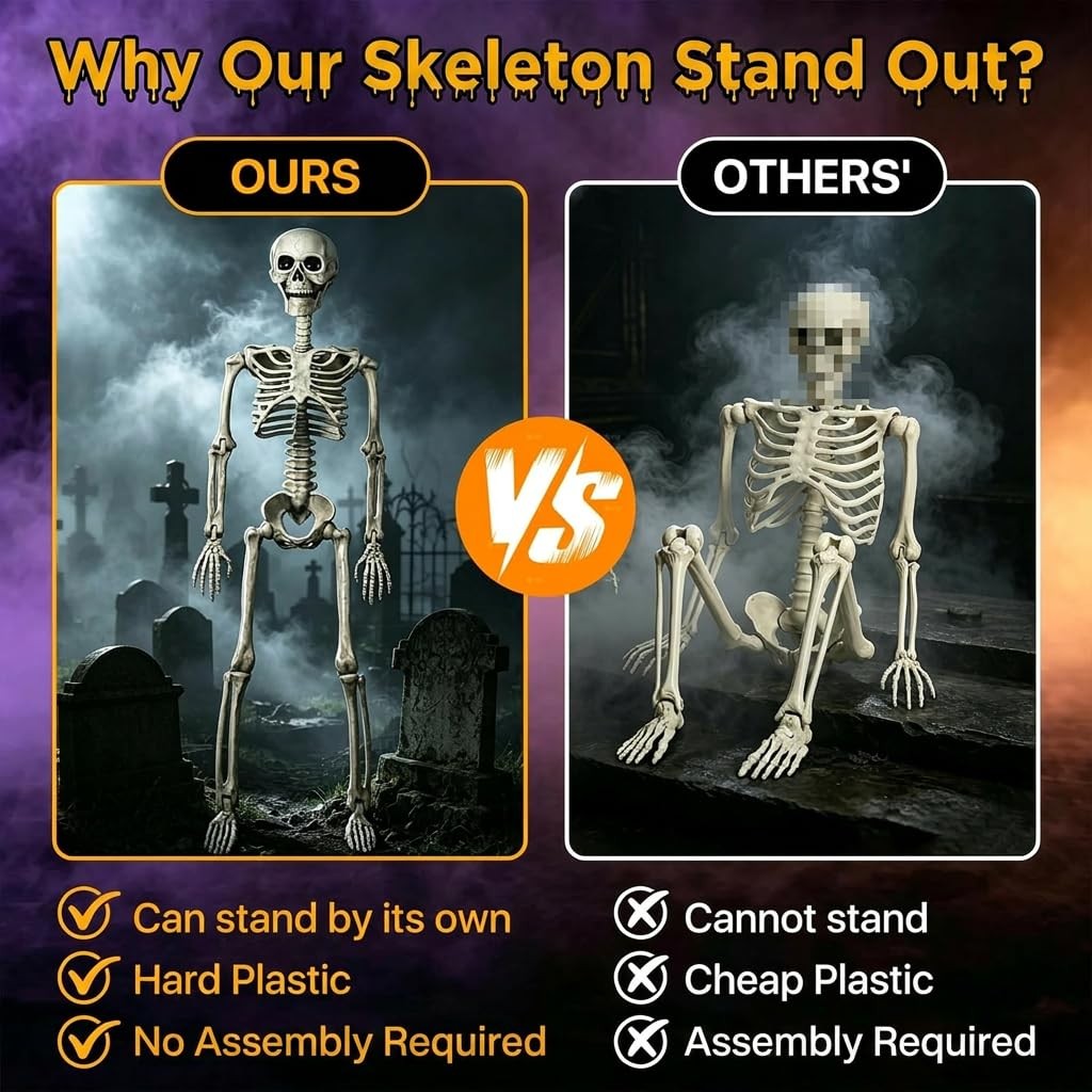 2 Pack 40 Inches Halloween Skeleton Life Size Full Body Realistic Posable Mov gallery