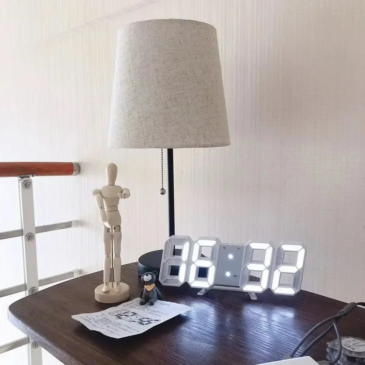 Digital 3D LED Big Wall Desk Alarm Clock Snooze 12/24 Hours Auto Brightness USB gallery