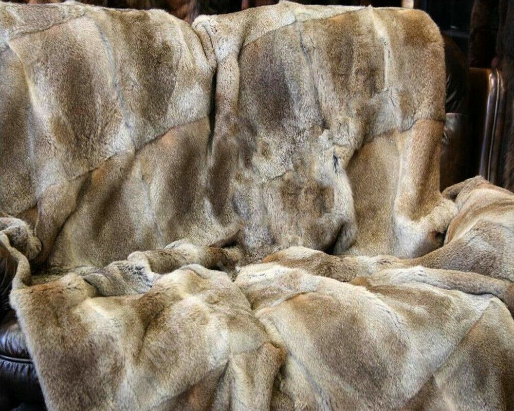 Natural Real Rabbit Fur Throw Soft Bedspread Blanket Luxury Whole Fur 4.6x5.2ft gallery