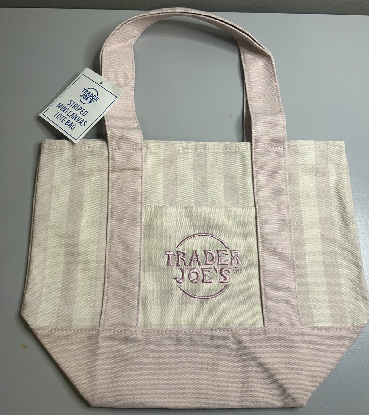 Trader Joe's Limited Mini Canvas Pastel Striped Tote Bag 2026 Pink Brand New gallery