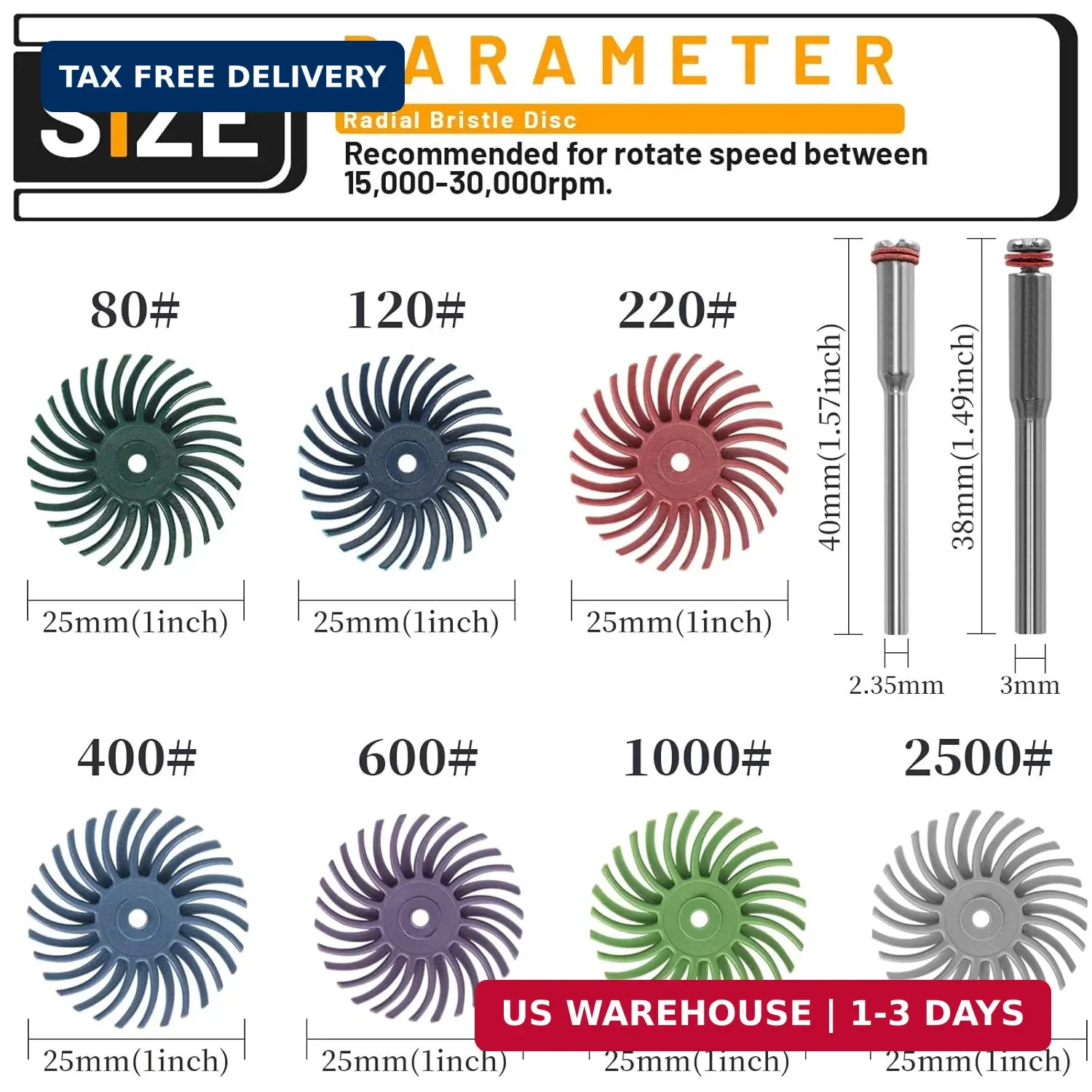 76Pcs 1 Inch Radial Bristle Disc Kit with 1/8" Shank for Rotary Tools,Detail Abr gallery
