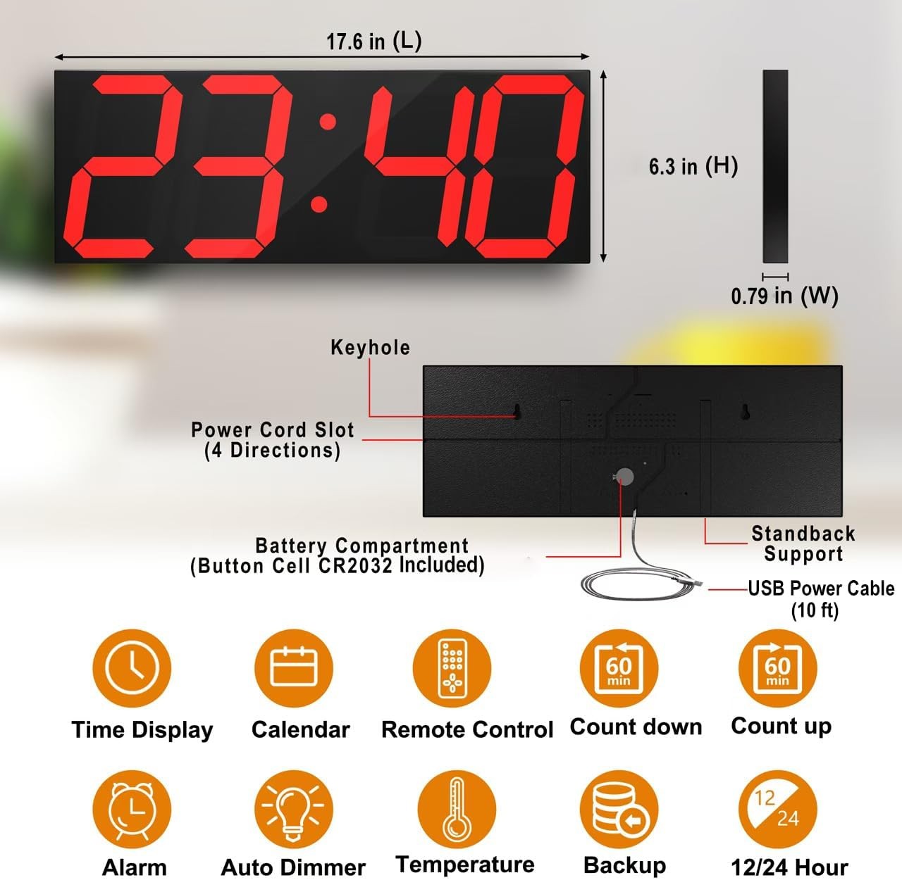 Large Digital Wall Clock 6 Inch Numbers Remote Control gallery