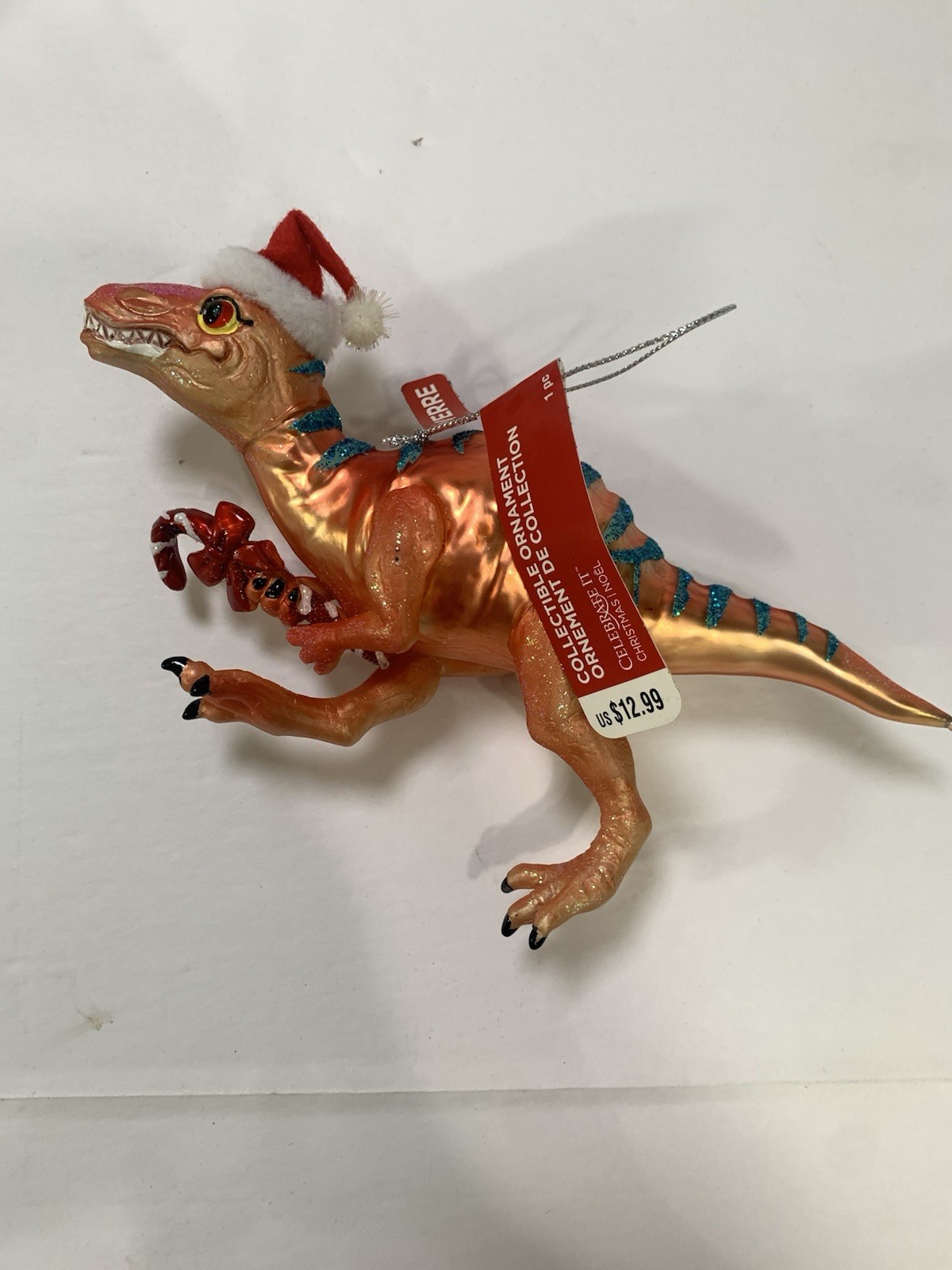 Celebrate It Festive Dinosaur Christmas Ornament with Santa Hat - NWT gallery