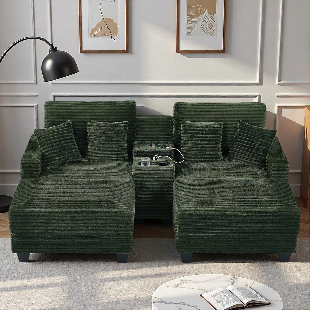 82.6" Oversized Chaise Lounge Chair Sofa with Storage &USB, Cup Holder & Ottoman gallery