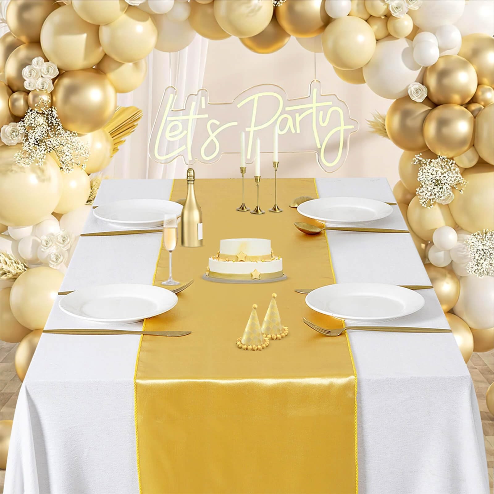 Gold Satin Table Runners Long Silk Smooth Fabric Wedding Party 12x108 Inch 12PCS gallery