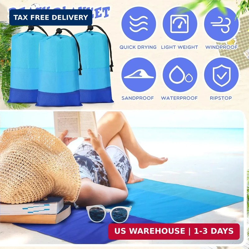 Weysat 10 Sets Beach Blankets Bulk Sandproof 78 x 82'' Large Waterproof Picnic B gallery