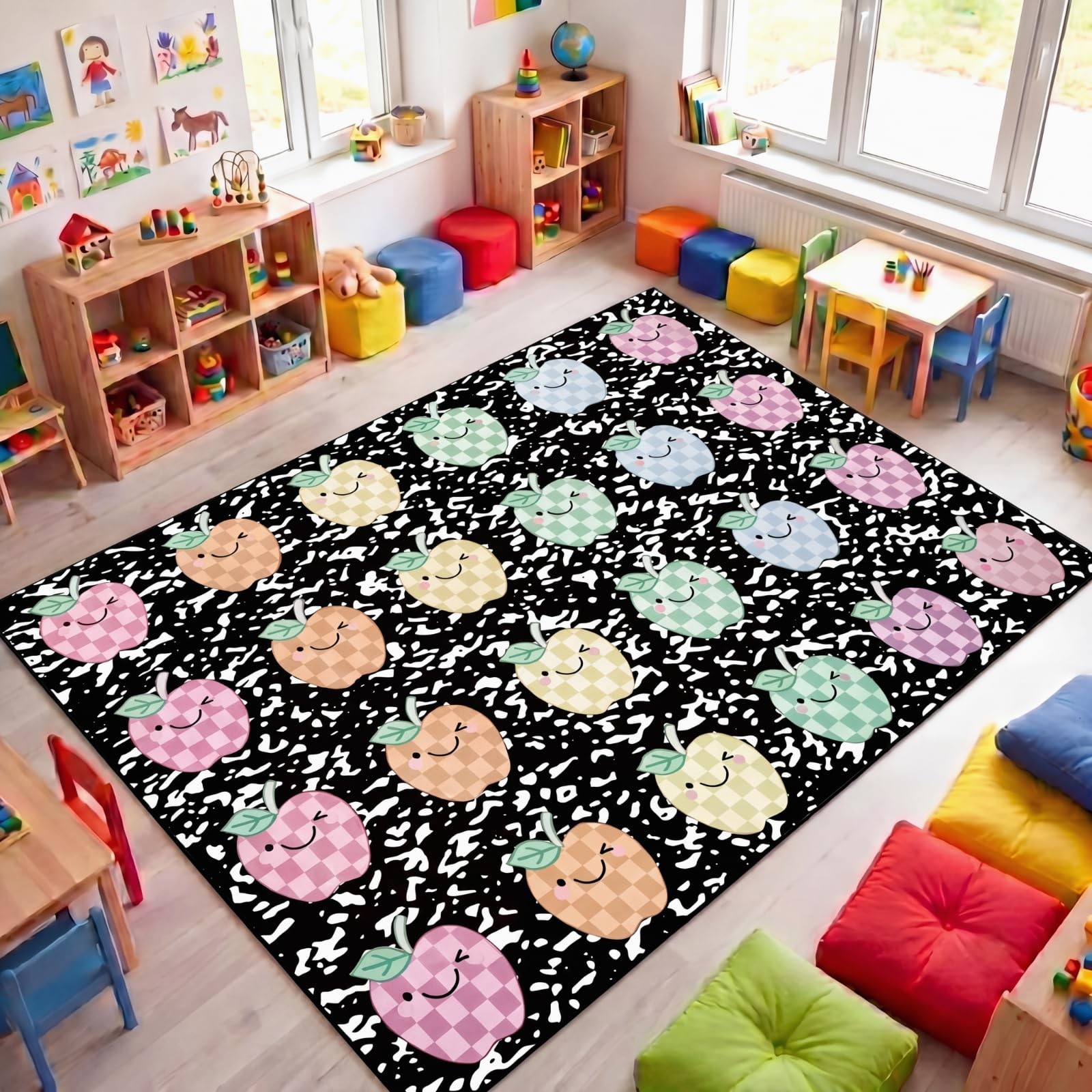 6 x 9ft Circle Time Rug Classroom Rug Apple Spots Black Multicolor Educationa... gallery
