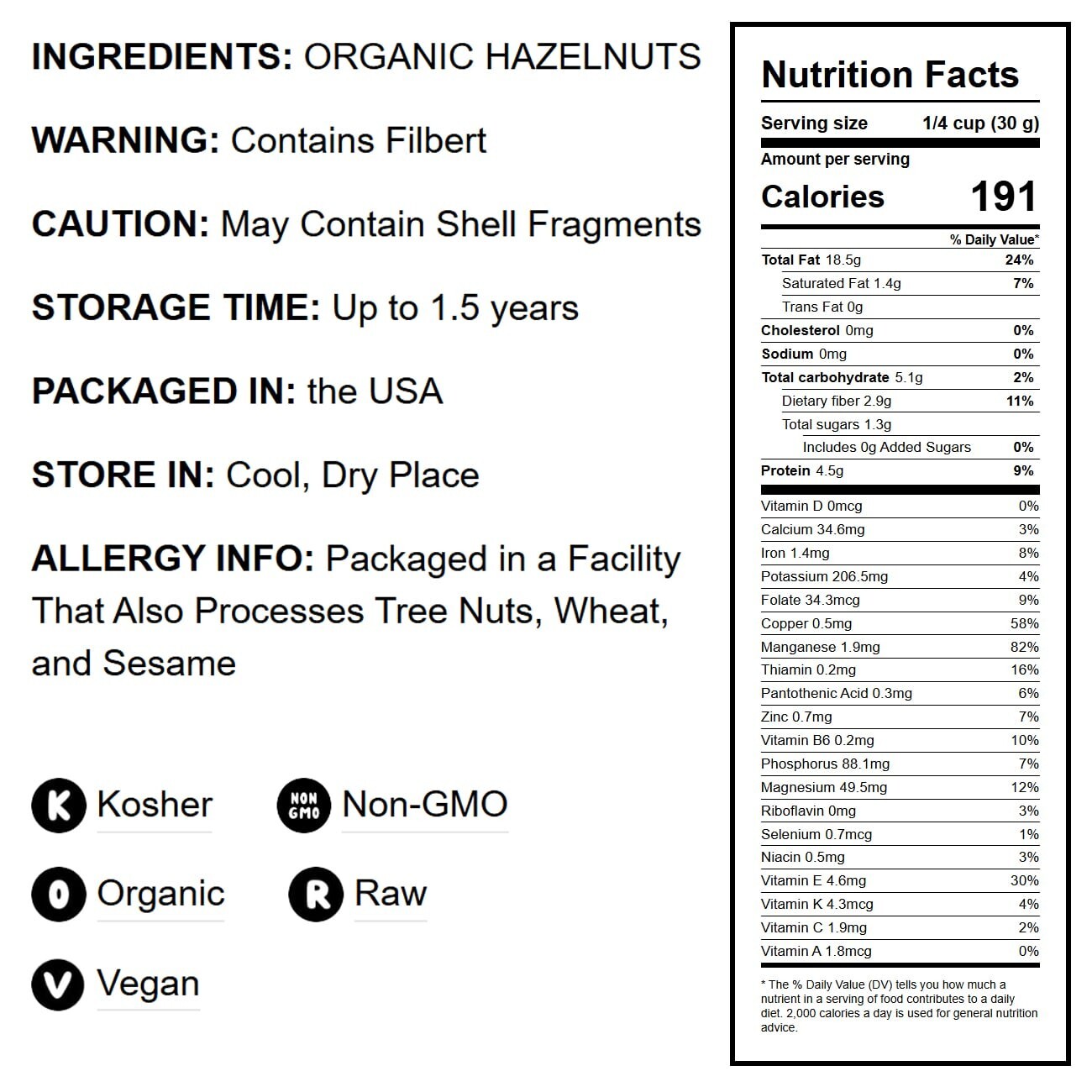 Organic Hazelnuts - Non-GMO, Kosher, Raw, Vegan - by Food To Live gallery